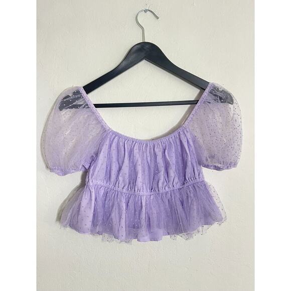 Dolls Kill Sugar Thrillz S Babydoll Top Lavender Mesh Empire Fairy Cottagecore - Picture 7 of 8